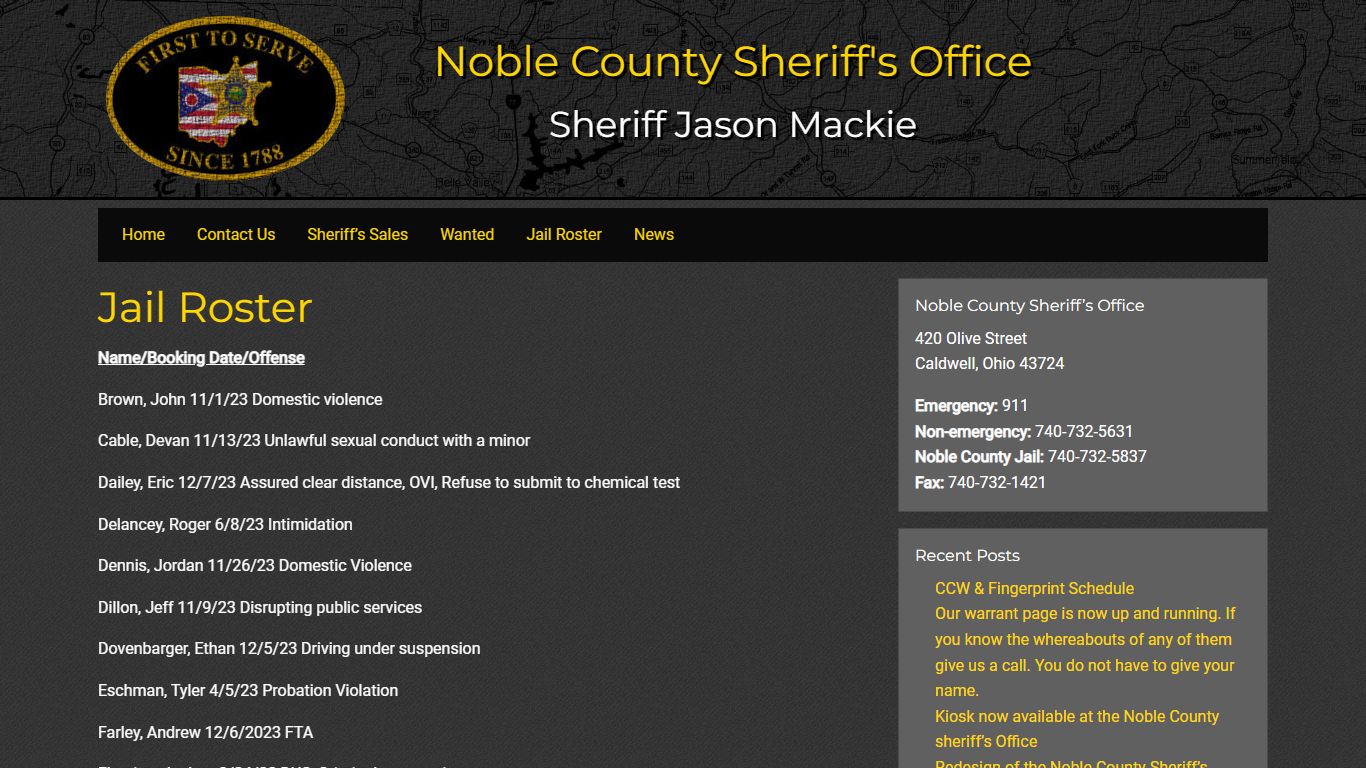 Jail Roster • Noble County Sheriff's Office